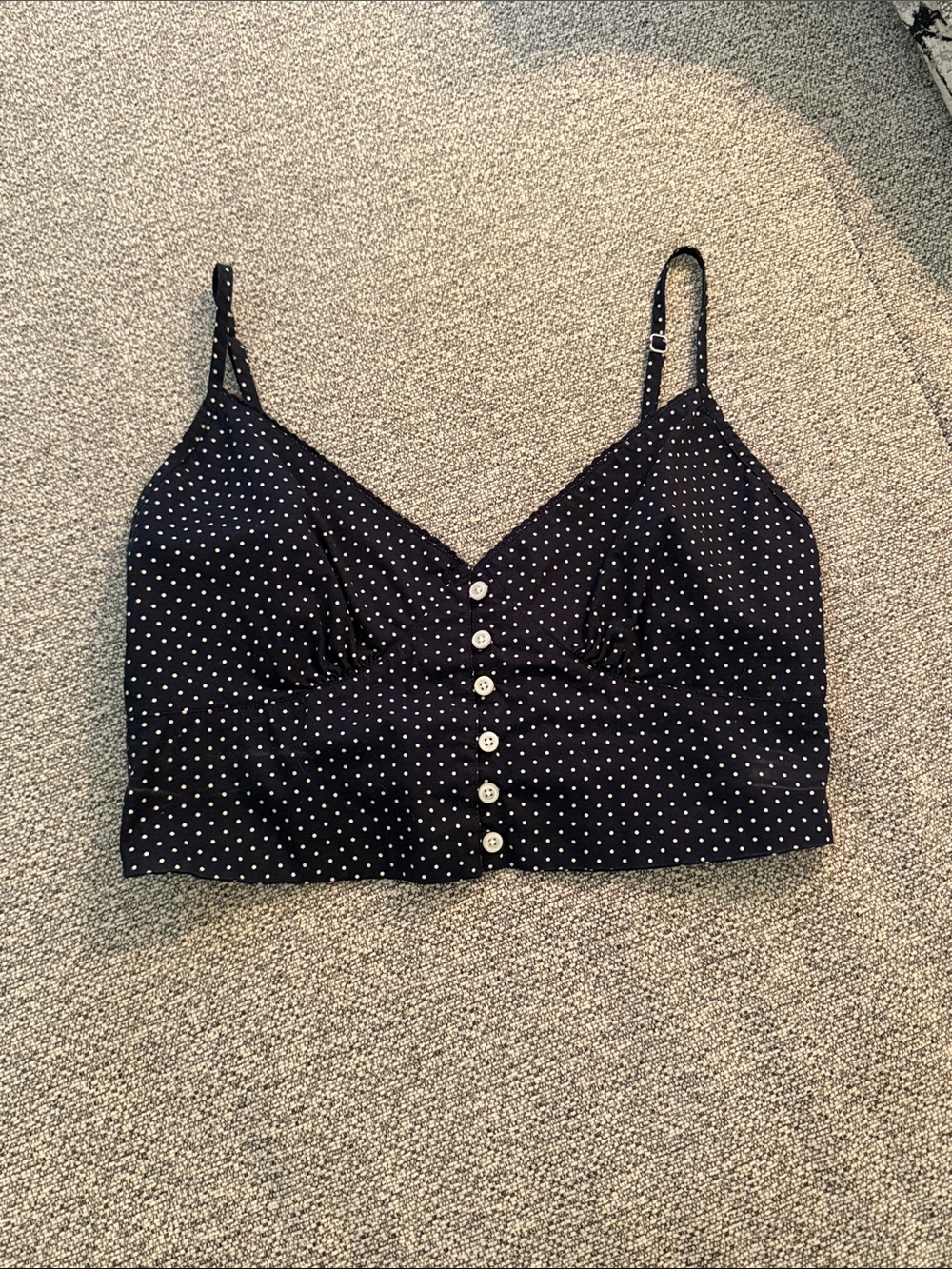 Brandy Melville Black Polka Dot Button-Front Crop Top